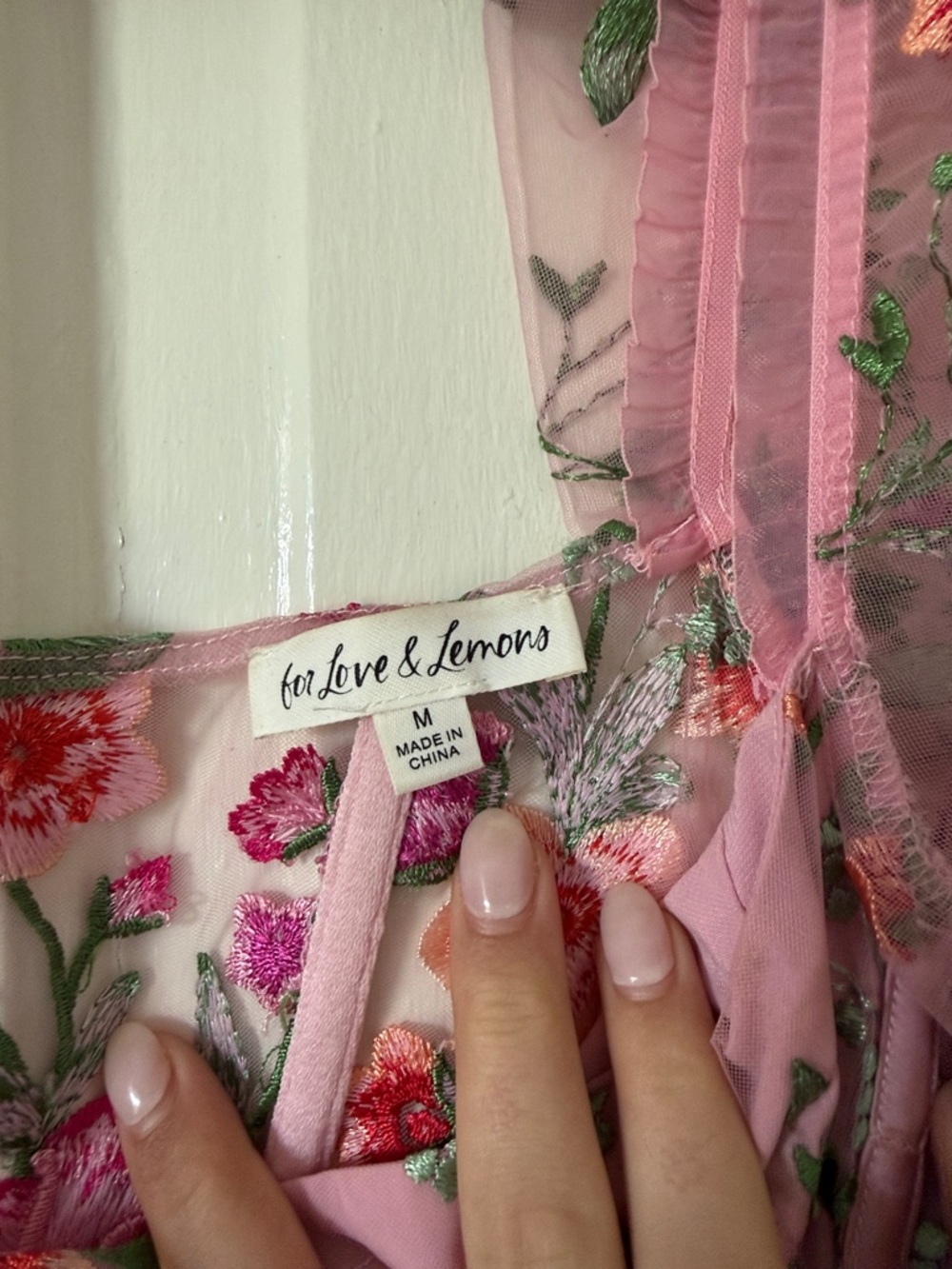 For Love & Lemons Pink Floral Embroidered Short Dress - Picture 7 of 8